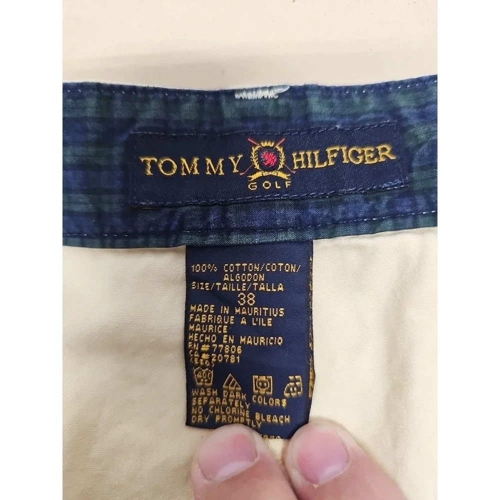 Tommy Hilfiger Mens Golf Shorts 38 Yellow Chino Pleated Slash Pockets 7'' Inseam
